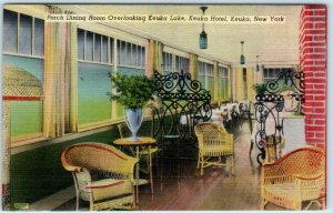 KEUKA LAKE, New York NY  ~ KEUKA HOTEL  Porch Dining Room c1940s Linen Postcard