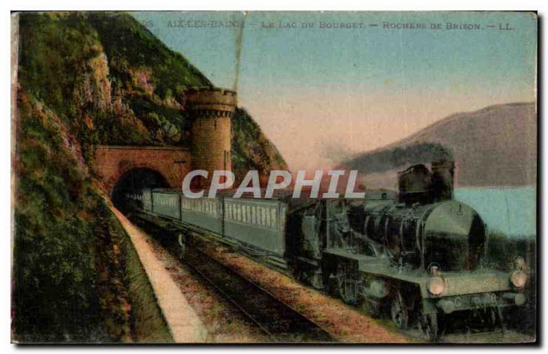 Aix les Bains - train - Lake Bourget - Rocks Breaking Old Postcard