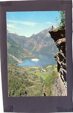 NORWAY FLYDALSJUVET GEIRANGER POSTCARD MOUNTAIN BOAT MAN ...