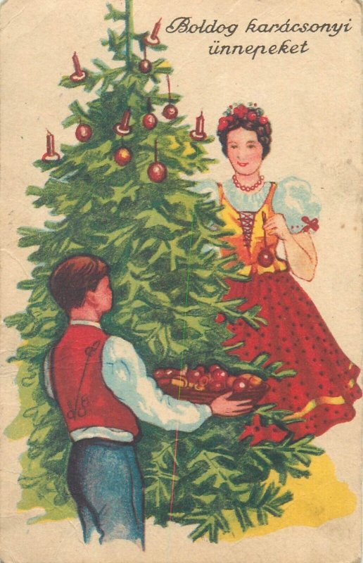 Lot 20 folk & traditions Christmas tree related greetings postcards all Hungary