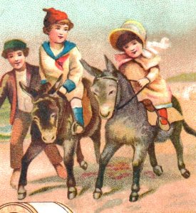 1887 J&P Coats Spool Thread Children Donkeys Dog Cuckoo Clock Set Of 6 P152