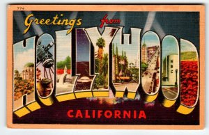 Greetings From Hollywood California Large Letter Linen Postcard Longshaw Unused