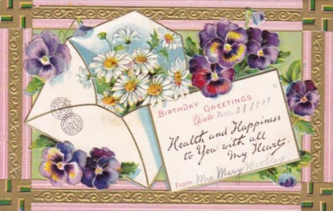 Birthday Greetings With Flowers and Swastika Border