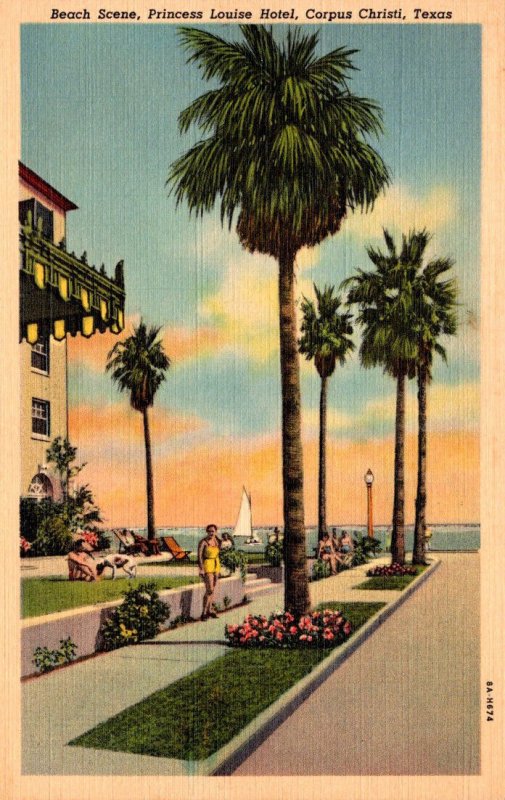 Texas Corpus Christi Princess Louise Hotel Beach Scene Curteich