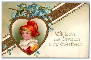 1909 Valentine With Love And Devotion Heart Pansies Flowers Clapsaddle Postcard