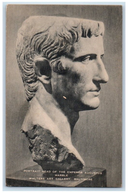 Portrait Head Of Emperor Augustus Marble Walters Art Gallery Baltimore Postcard