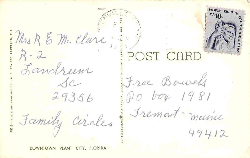 Downtown Street Scene McCrorys 5 & Dime Plant CIty Florida 1960s postcard