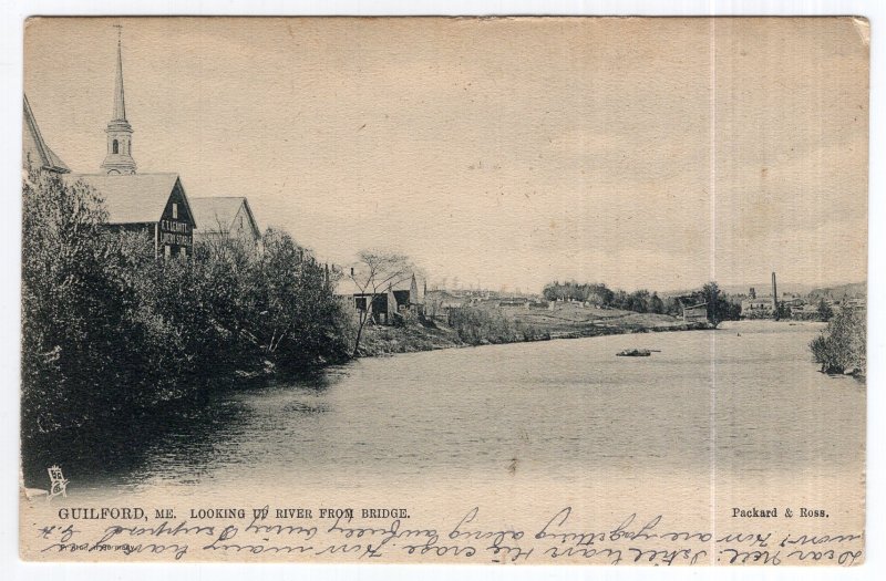 Guilford, Me., Looking Up River From Bridge - Tuck