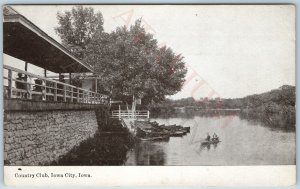c1910s Iowa City IA Country Club River Canoe Dock Golf Litho Photo Postcard A200