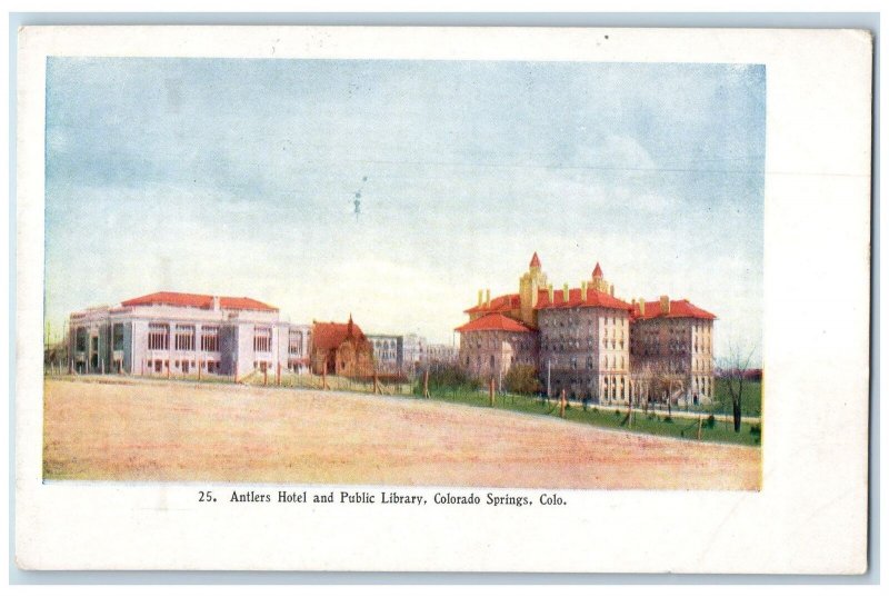 c1905's Antlers Hotel Public Library Colorado Springs CO Embossed Postcard