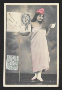 FRANCE Stamps on Postcard Marianne Liberty RPPC Used c1905