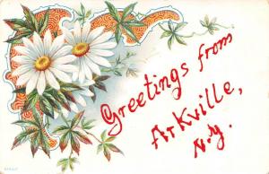 NY, New York     GREETINGS FROM ARKVILLE  Embossed Daisies     c1910's Postcard