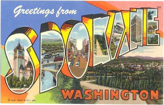 Greetings from SPOKANE Washington, WA LARGE LETTERS, Linen