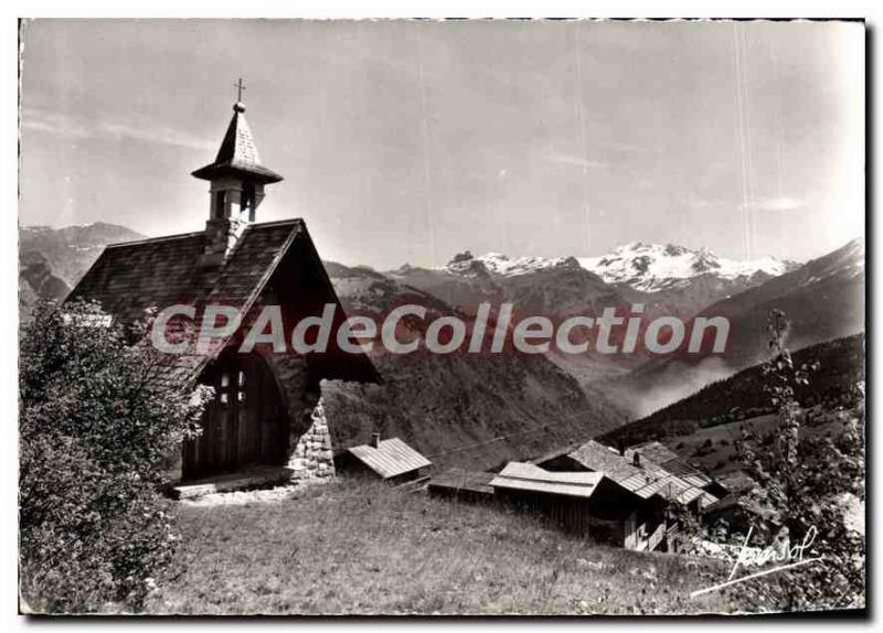 Postcard Old Courchevel Savoy Chapel of the Cure d'Arc and the Massif de Bell...