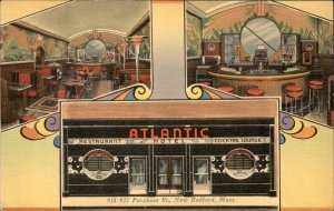 New Bedford MA Atlantic Hotel Restaurant Lounge c1930-50s Vintage Postcard