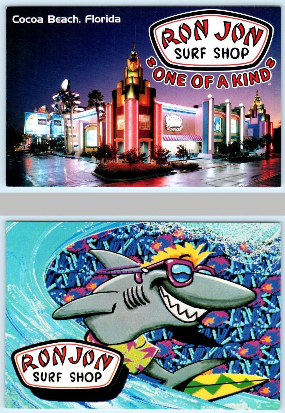 2 Postcards COCOA BEACH, Florida FL ~ RON JON SURF SHOP Surfing