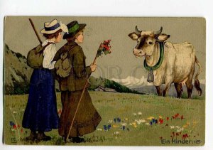 3037718 COMIC Girls Alpinists & COW Vintage POST RPPC