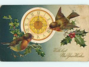 Divided-Back new year TWO BROWN & YELLOW BIRDS r3852