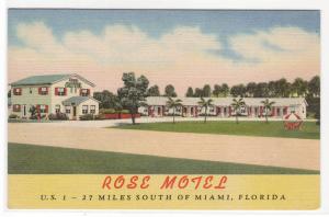 Rose Motel US 1 Highway Homestead Florida linen postcard