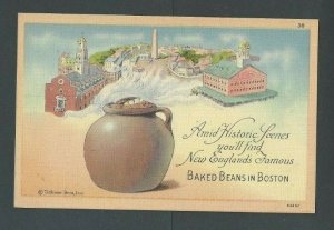 Ca 1925 Post Card Boston MA Baked Beans In Crock Pot Historic Scene