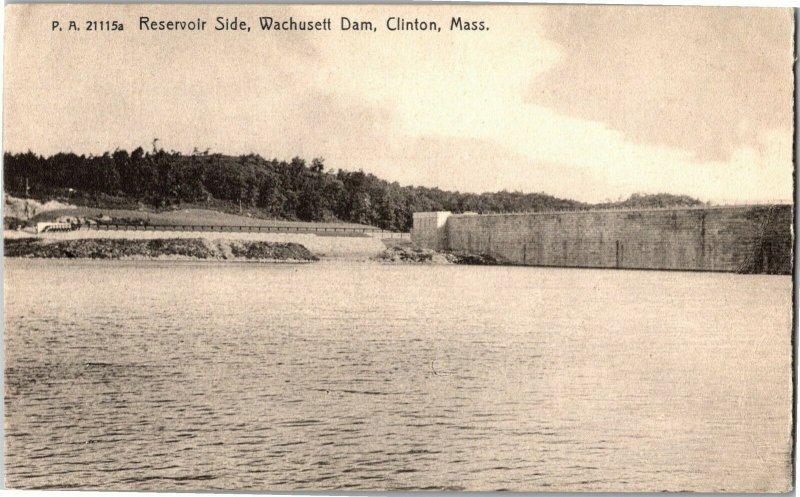 Reservoir Side, Wachusett Dam Clinton MA Undivided Back c1908 Vtg Postcard B07