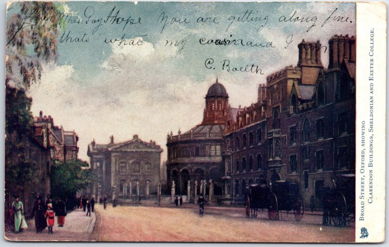 VINTAGE POSTCARD STREET SCENE VIEW BROAD STREET OXFORD (UK) TUCK'S OILETTE 1907