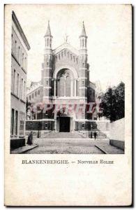 Belgie Belgium Old Postcard Blankenberghe New Church + advertising Large Belg...