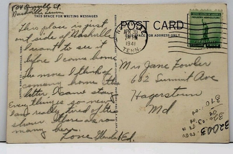 Nashville Tenn General Andrew Jackson's Home Postcard E7