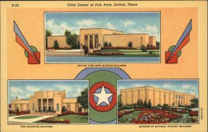 Dallas Texas TX Fair Park Museum Linen 1930s-50s Linen Postcard