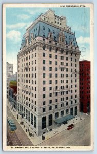 1921 Baltimore Maryland MD Vintage Postcard Calvert Streets Trolley Building