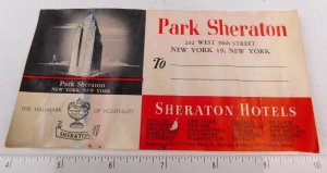 1930's-40's Park Sheraton Hotel Luggage Label Vintage Original E4