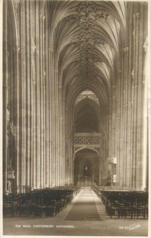 Canterbury cathedral the nave 1934 postcard correspondence Lausanne Switzerland