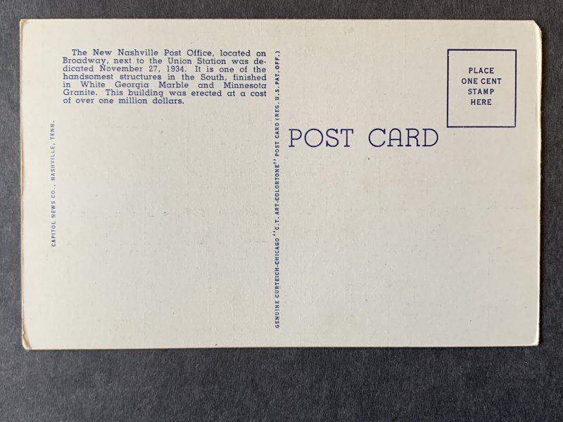 New Post Office Nashville TN Linen Postcard H1292084307