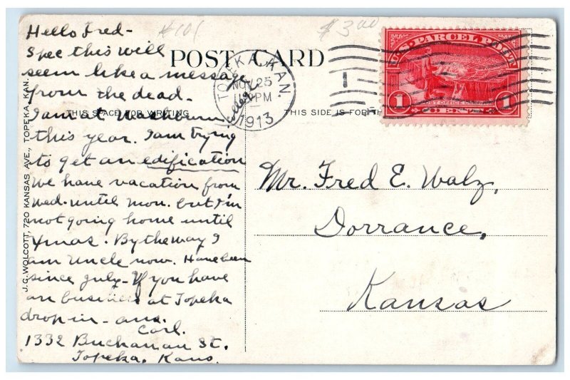 1913 Carnegie Library Exterior Roadside Topeka Kansas KS Posted Vintage Postcard