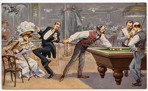 Signed Thiele Table Pool Billiards Game Postcard