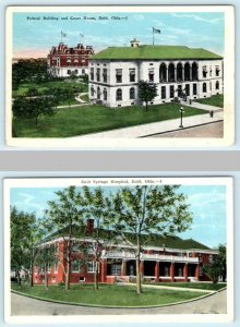 2 Postcards ENID, Oklahoma OK ~ COURT HOUSE, ENID SPRINGS HOSPITAL Federal Bldg.