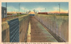 Vintage Postcard 1930's Sabin Lock Empty Sault Ste. Marie Michigan MI