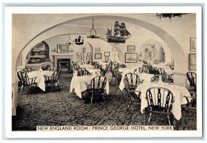 New England Room Prince George Hotel Interior New York NY Vintage Postcard