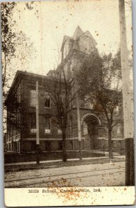 RPPC View of Mills School, Crawfordville IN Vintage Postcard U38