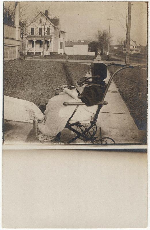 1907-15 RPPC Cute Baby Boy Child Stroller Carriage Outside Real Photo Postcard