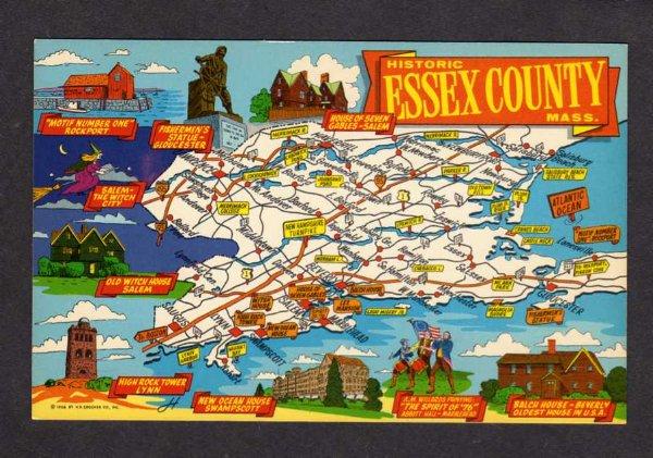 MA Essex County Map MASSACHUSETTS Postcard MASS PC