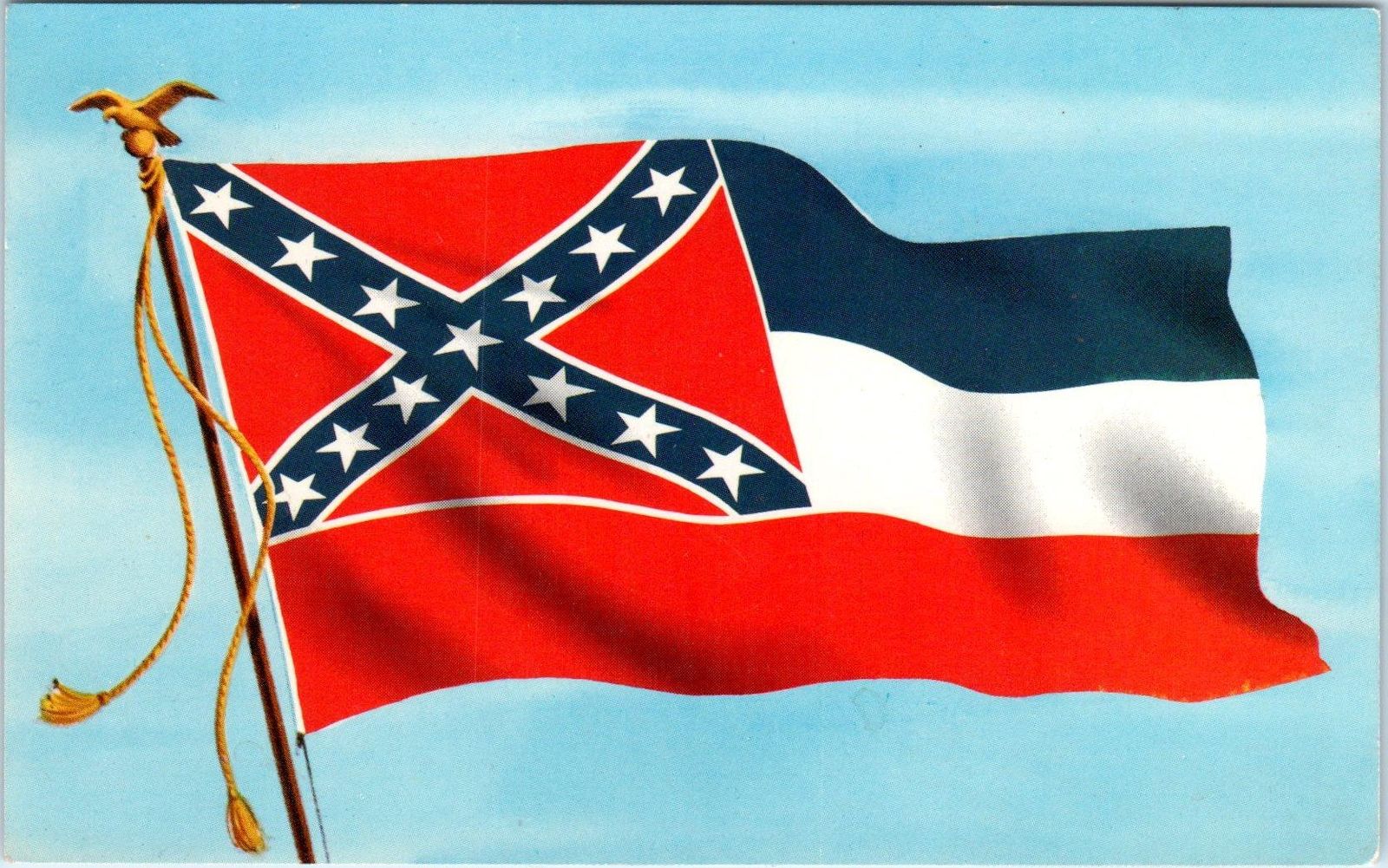 JACKSON, MS Mississippi STATE FLAG Postcard c1950s / HipPostcard