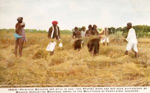 International Harvester postcard Harvesting grain by hand India