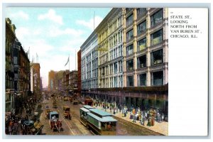 c1920 State Street From Van Buren Trolley Classic Cars Chicago Illinois Postcard