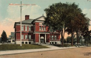 c.1907-15 Bicycle North School Torrington Conn. Postcard 2T5-507