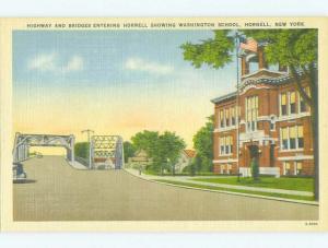 Unused Linen BRIDGE SCENE Hornell New York NY HJ0117