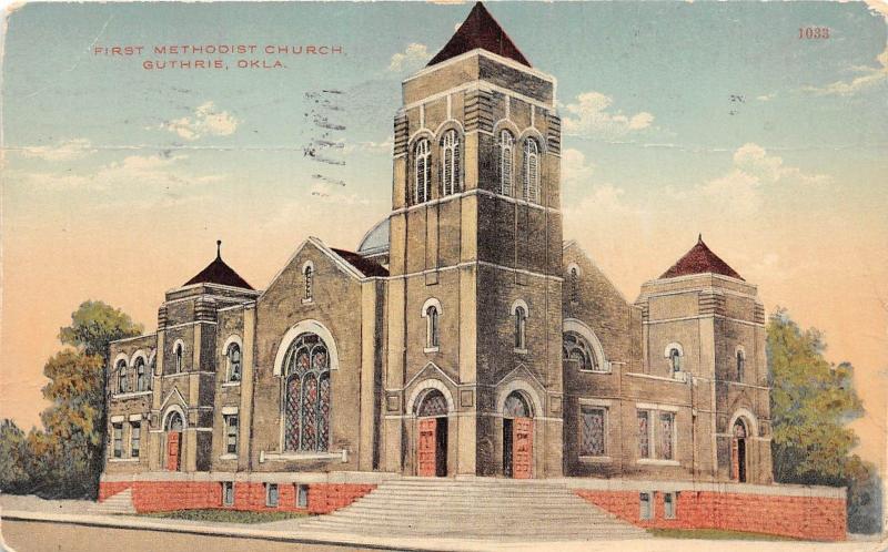 B54/ Guthrie Oklahoma Ok Postcard 1911 First Methodist Church Building 2