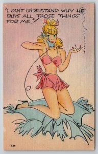 Sexy Woman In Lingerie Cigarette Why Does He Buy Be Things Linen Postcard S21