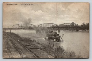 1914  Savannah River Augusta Georgia  Steamer  Williams New Book Store Postcard