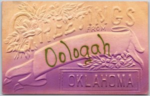 1909 Greetings From Oologah Oklahoma OK Embossed Card Posted Postcard